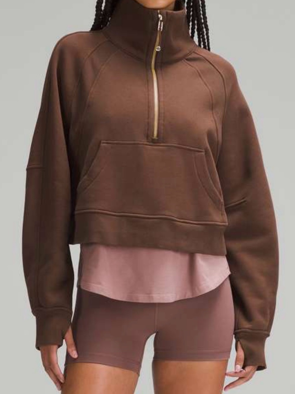 lululemon athletica Chocolate Brown Cropped Half-Zip Sweatshirt